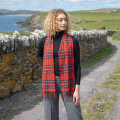 100% Brushed Merino Wool Scarf - Royal Stewart Red Tartan Plaid, 12