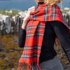 100% Brushed Merino Wool Scarf - Royal Stewart Red Tartan Plaid, 12