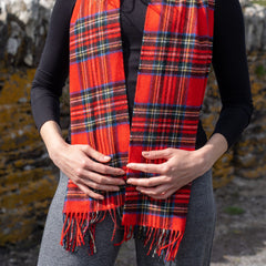 100% Brushed Merino Wool Scarf - Royal Stewart Red Tartan Plaid, 12