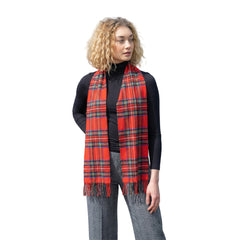 100% Brushed Merino Wool Scarf - Royal Stewart Red Tartan Plaid, 12