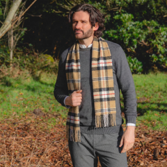 100% Irish Wool Scarf - Camel of Merrick Tartan Plaid, 12