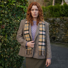 100% Irish Wool Scarf - Camel of Merrick Tartan Plaid, 12