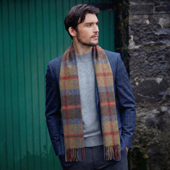 100% Irish Wool Scarf - Rust Brown Red Tartan Plaid, 12