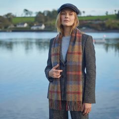 100% Irish Wool Scarf - Rust Brown Red Tartan Plaid, 12