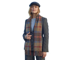 100% Irish Wool Scarf - Rust Brown Red Tartan Plaid, 12