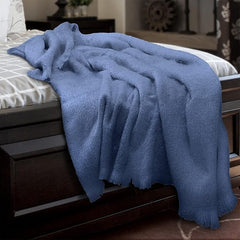 Irish Mohair Throw Blanket – Solid Blue, 70% Mohair Wool Blend (54
