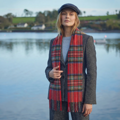 100% Irish Wool Scarf - Red Royal Stewart Tartan Plaid, 12