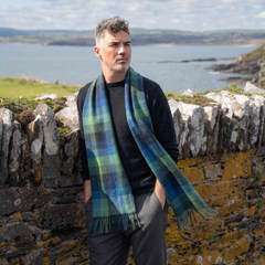 100% Irish Wool Scarf - Turquoise Green Blue Block Tartan Plaid, 9