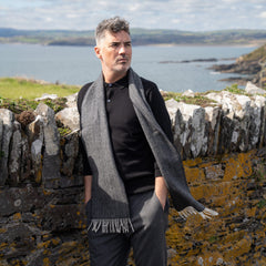 100% Irish Wool Scarf - Charcoal Herringbone, 9