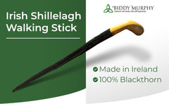 Shillelagh Walking Stick with Box, Handcrafted in Ireland Blackthorn Wood Cane, Black Lacquered Finish