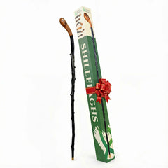 Shillelagh Walking Stick with Box, Handcrafted in Ireland Blackthorn Wood Cane, Black Lacquered Finish