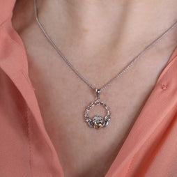 Irish Claddagh Necklace: Sterling Silver & 10K Gold