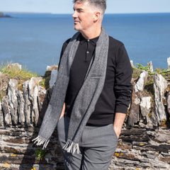 100% Irish Wool Herringbone Scarf for Women & Men - Made in Ireland (Solid Charcoal, 9