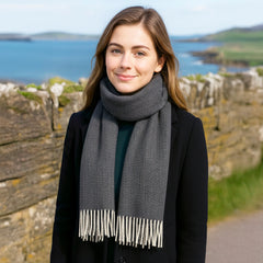 100% Irish Wool Herringbone Scarf for Women & Men - Made in Ireland (Solid Charcoal, 9