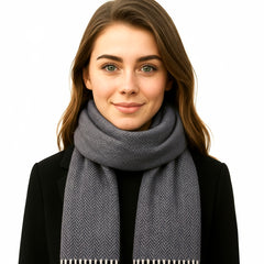 100% Irish Wool Herringbone Scarf for Women & Men - Made in Ireland (Solid Charcoal, 9