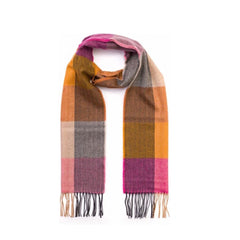 100% Brushed Merino Wool Scarf - Beige Rust Pink Tartan Plaid, 12
