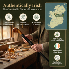 Shillelagh Walking Stick with Box, Handcrafted in Ireland Blackthorn Wood Cane, Black Lacquered Finish