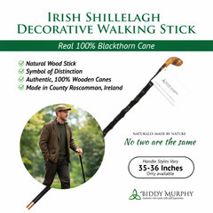 Shillelagh Walking Stick with Box, Handcrafted in Ireland Blackthorn Wood Cane, Black Lacquered Finish