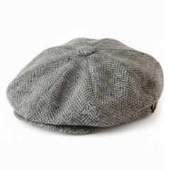 Newsboy Flat Cap Herringbone Traditional 8 Piece with Button Fastening - Irish Made Wool Tweed