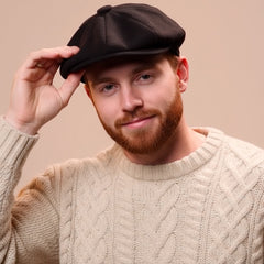 Newsboy Flat Cap Herringbone Traditional 8 Piece with Button Fastening - Irish Made Wool Tweed