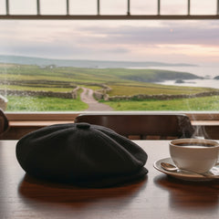 Newsboy Flat Cap Herringbone Traditional 8 Piece with Button Fastening - Irish Made Wool Tweed