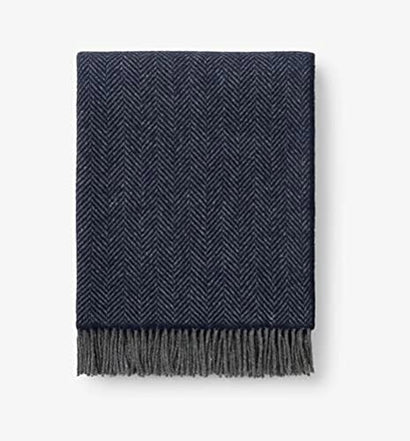 Irish 100% New Wool Throw Blanket - 55" x 65" Travel or Toss Finely Woven Classic Herringbone Pattern Heirloom Quality