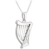 Irish Sterling Silver Harp Pendant Necklace for Women (18