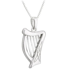 Irish Sterling Silver Harp Pendant Necklace for Women (18