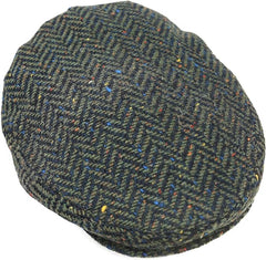 Irish Donegal Tweed Newsboy Flat Cap - Green Herringbone, 100% Wool Hat With Curved Peak (Copy)