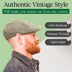 Irish Linen Newsboy Flat Cap - Cream, Lightweight & Breathable Slim Fit Hat