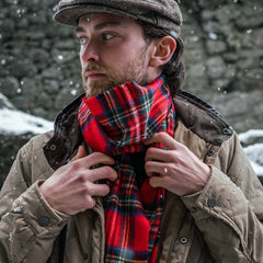 100% Irish Wool Scarf - Red Royal Stewart Tartan Plaid, 12