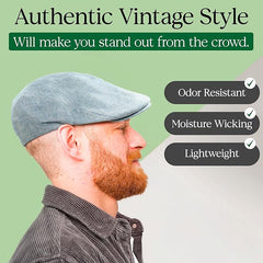 Irish Linen Newsboy Flat Cap - Blue, Lightweight & Breathable Slim Fit Hat