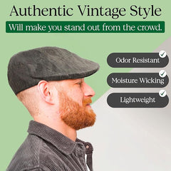 Irish Linen Newsboy Flat Cap - Charcoal, Lightweight & Breathable Slim Fit Hat