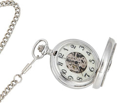 Pocket Watch for Men - Irish Claddagh Pewter Cover, Classic Mechanical Wind-Up with Chain, & Stainless Steel Case