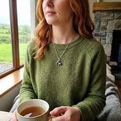 Sterling Silver Shamrock Necklace with Connemara Marble (Three-Leaf Clover Pendant and 18