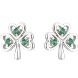 Sterling Silver Crystal Lucky Shamrock Stud Earrings for Women