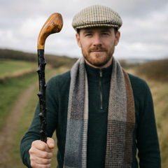 Shillelagh Walking Stick with Box, Handcrafted in Ireland Blackthorn Wood Cane, Black Lacquered Finish