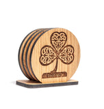 Irish Coasters for Drinks Set of Four Coasters Set Made of Irish Oak Shamrock Harp Celtic Cross Ireland Coasters Made in Ireland