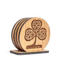 Irish Coasters for Drinks Set of Four Coasters Set Made of Irish Oak Shamrock Harp Celtic Cross Ireland Coasters Made in Ireland