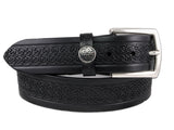 Men's Italian Leather Embossed Belt, Irish Celtic Design, Imported 1.5 Inch - Black