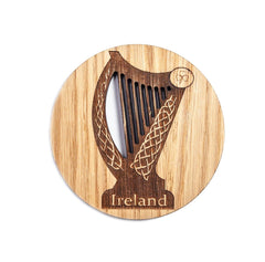 Irish Coasters for Drinks Set of Four Coasters Set Made of Irish Oak Shamrock Harp Celtic Cross Ireland Coasters Made in Ireland