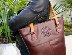 Italian Leather Shoulder Tote Bag, Celtic Embossed Handbag, Handcrafted in Ireland