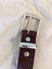 Men's Italian Leather Celtic Embossed Dress Belt, Imported, 1.25 Inch - Black