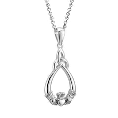 Elegant Sterling Silver Irish Claddagh & Trinity Knot Necklace