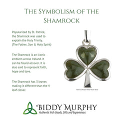 Sterling Silver Shamrock Necklace with Connemara Marble (Three-Leaf Clover Pendant and 18
