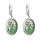 Irish Green Tree of Life Drop Earrings in Rhodium