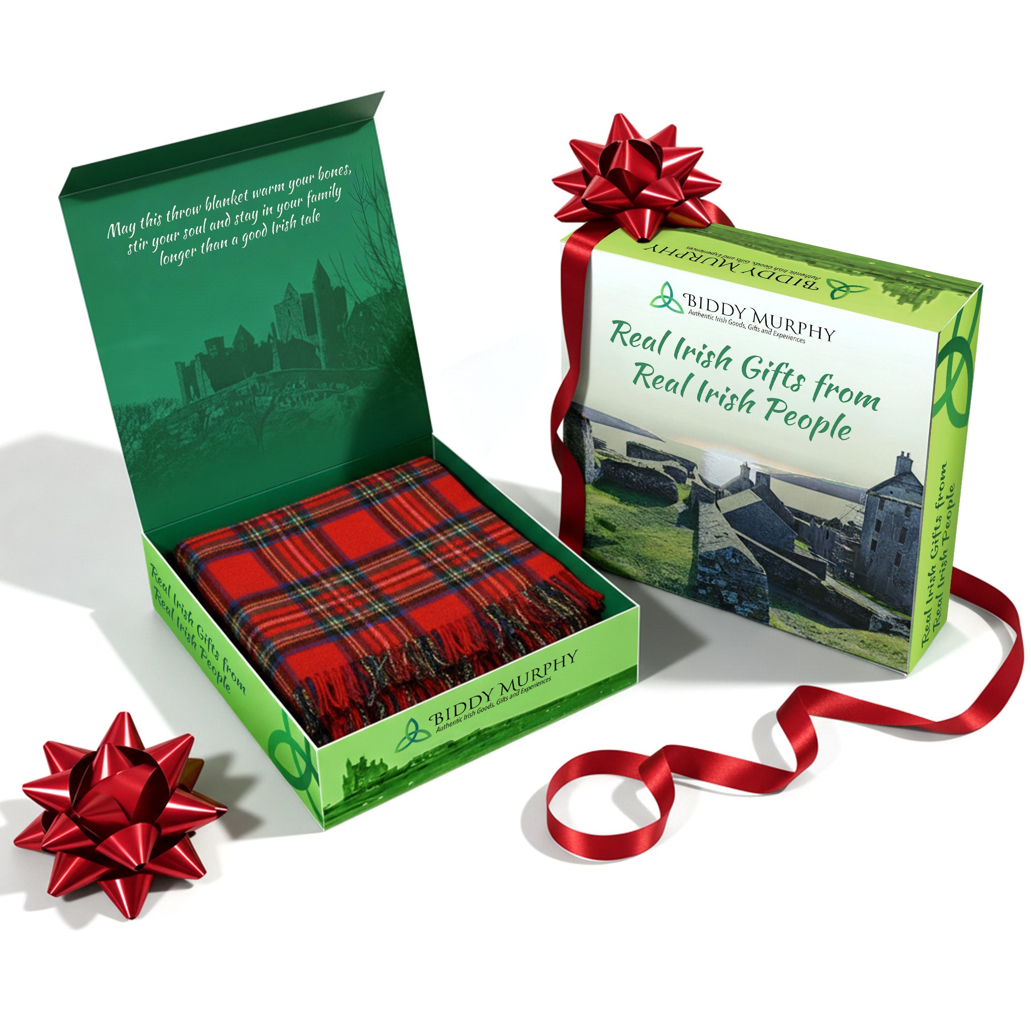 100% Irish Wool Tartan Throw Blanket - Royal Stewart Red Plaid, 54" x 71"