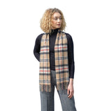 100% Brushed Merino Wool Scarf - Beige Black Red Tartan Plaid, 12
