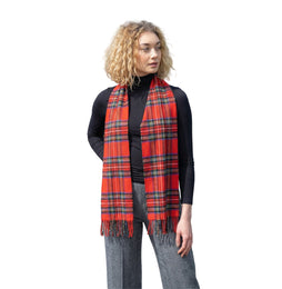 100% Brushed Merino Wool Scarf - Royal Stewart Red Tartan Plaid, 12" x 71", Made in Ireland