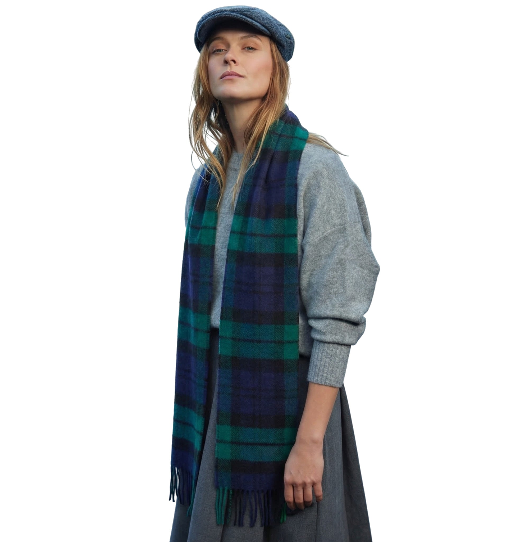 100% Irish Wool Scarf - Blackwatch Tartan Plaid, 9" x 78", Made in Ireland